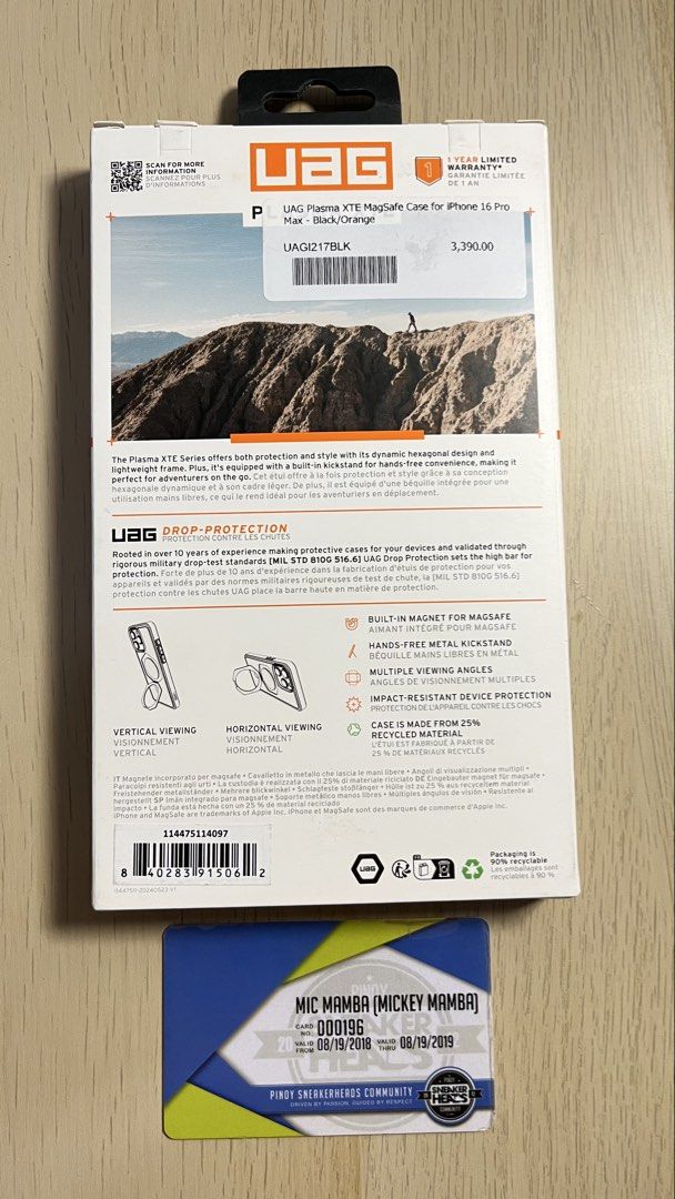 UAG iPhone 16 Pro Max Plasma XTE MagSafe Case - Black/Orange (Category: Cases & Sleeves) located in Taguig. Submitted by micmamba24 (Listing ID 1458179927, Image 2). Description: FOR SALE ONLY (NO TRADES): BRAND NEW ORIGINAL/AUTHENTIC/LEGIT BELOW SRP COMES WITH PAPER BAG UAG Plasma XTE MagSafe Case for iPhone 16 Pro Max - Black/Orange SRP: P3,390 My Price: P2,500 only RFS: Decluttering Meetups: Makati or BGC, Taguig area For delivery, buyer shoul