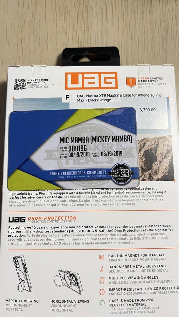 UAG iPhone 16 Pro Max Plasma XTE MagSafe Case - Black/Orange (Category: Cases & Sleeves) located in Taguig. Submitted by micmamba24 (Listing ID 1458179927, Image 3). Description: FOR SALE ONLY (NO TRADES): BRAND NEW ORIGINAL/AUTHENTIC/LEGIT BELOW SRP COMES WITH PAPER BAG UAG Plasma XTE MagSafe Case for iPhone 16 Pro Max - Black/Orange SRP: P3,390 My Price: P2,500 only RFS: Decluttering Meetups: Makati or BGC, Taguig area For delivery, buyer shoul
