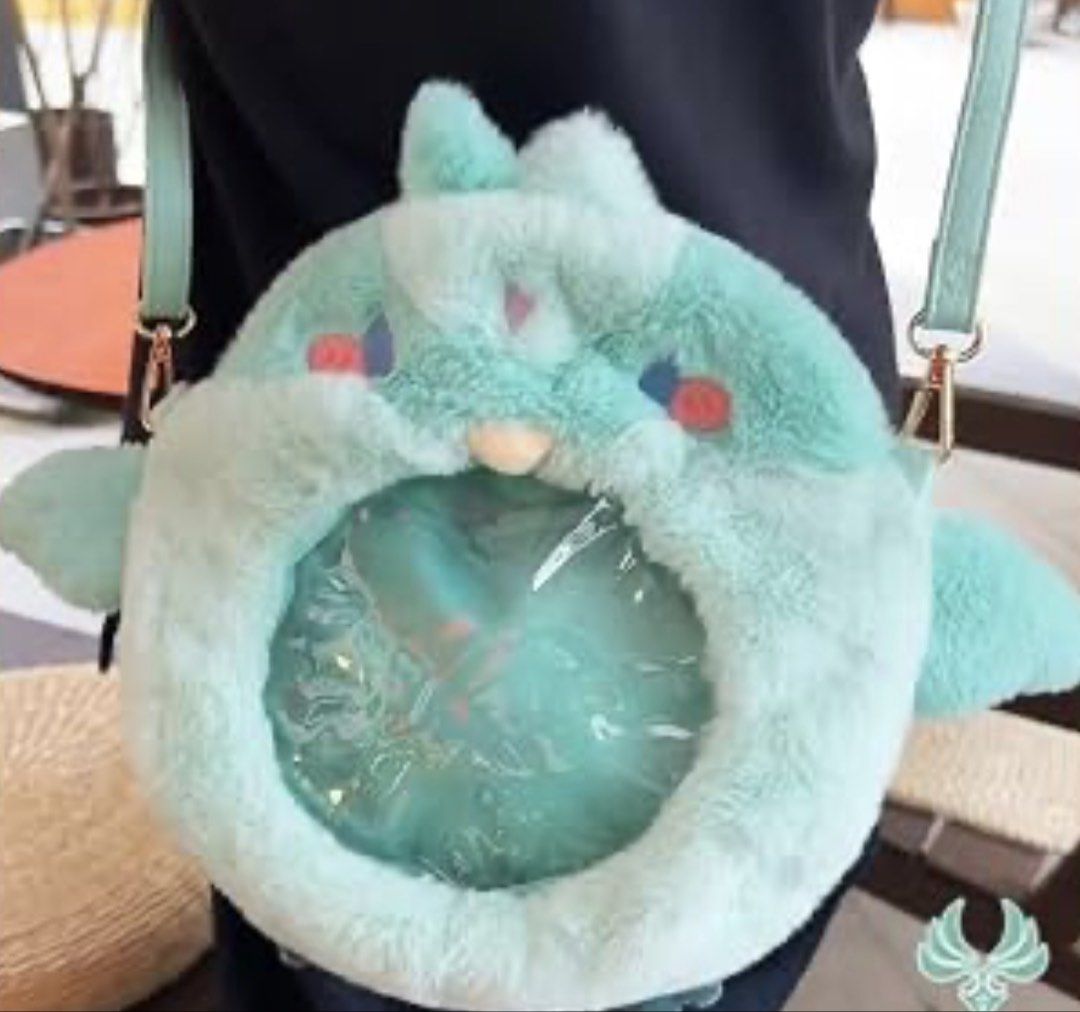 Genshin impact Xiao bird ita bag (Category: Shoulder Bags) located in Mandaluyong City. Submitted by cat_master (Listing ID 1458188276, Image 1). Description: This is a Genshin Impact Xiao-themed plush shoulder ita bag featuring a soft mint-green fuzzy exterior and a clear display window on the front..