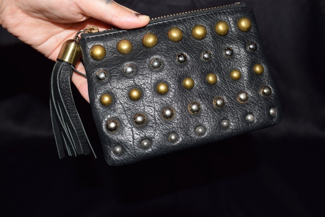Y2K Studded Wallet / Purse (Category: Luxury Bags & Wallets) located in Caloocan City. Submitted by lunastreasure (Listing ID 1458280515, Image 2). Description: Studded wallet/purse 1 slot for ID cards Some tarnished hardware that added to the vintage vibe Super pretty in actual! .
