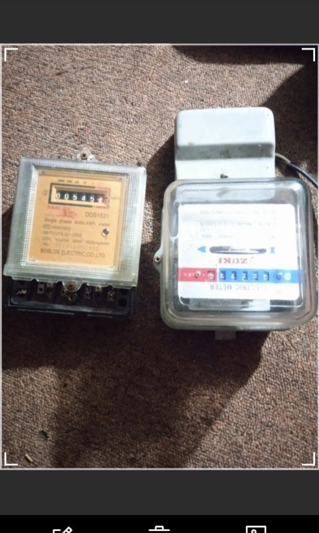Zuki and Beblos Electric Meters (Category: Electrical, Adaptors & Sockets) located in Caloocan City. Submitted by gelo09990 (Listing ID 1454183686, Image 1). Description: Selling two electric meters. One is a Zuki brand, 2-wire, 240V, 60Hz. The other is a Beblos brand, single phase static kwh meter, 220V, 19(40)A, 60Hz. Both appear to be functional. Great for projects or replacements..