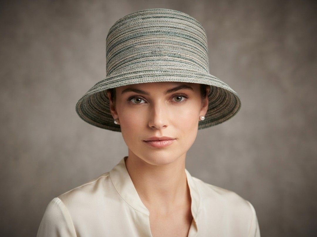 Accessorize Bucket Straw Hat (Category: Hats & Beanies) located in Binangonan. Submitted by yuristalin888 (Listing ID 1458458902, Image 1). Description: Elevate your warm-weather wardrobe with this sophisticated striped bucket hat, featuring a subtle blend of sage green, grey, and neutral tones. Designed with a structured crown and a gently flared brim, it offers timeless elegance and effortless sun protection for garden parties, strolls, or outd
