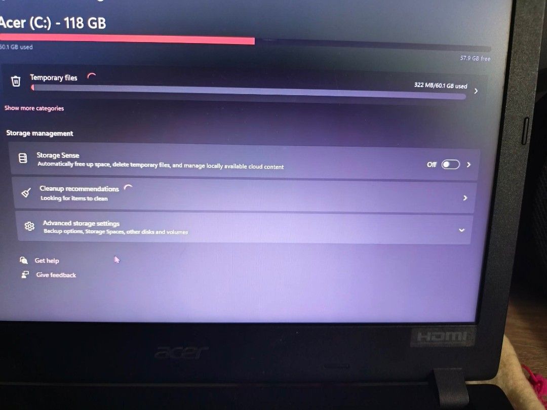 Acer Laptop - Windows 11 Home Single Language (Category: Laptops & Notebooks) located in Manila. Submitted by kiyang_15 (Listing ID 1458363127, Image 3). Description: - Acer Laptop - Windows 11 Home Single Language installed - 118 GB Storage - Online support from Acer available need naka charge pag gagamitin.