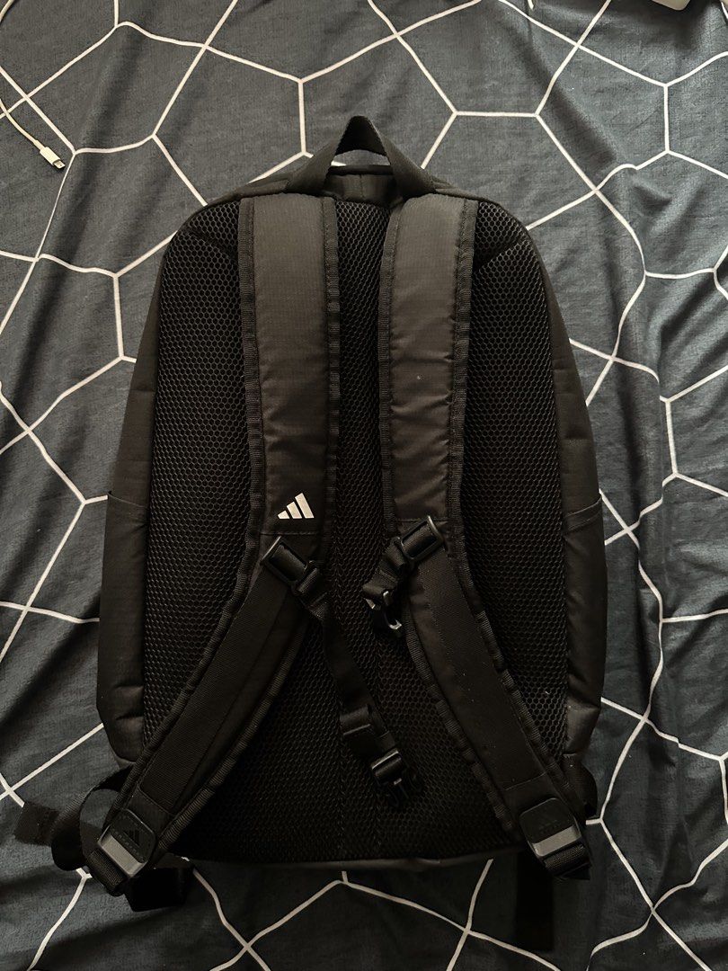 Adidas Backpack Black Three Stripes (Category: Backpacks) located in Manila. Submitted by cloudy.declut (Listing ID 1458389619, Image 3). Description: - Classic black Adidas backpack - Iconic three stripe design - Padded straps for maximum comfort - Ample interior space, perfect for school or gym essentials - All zippers are in good working condition.