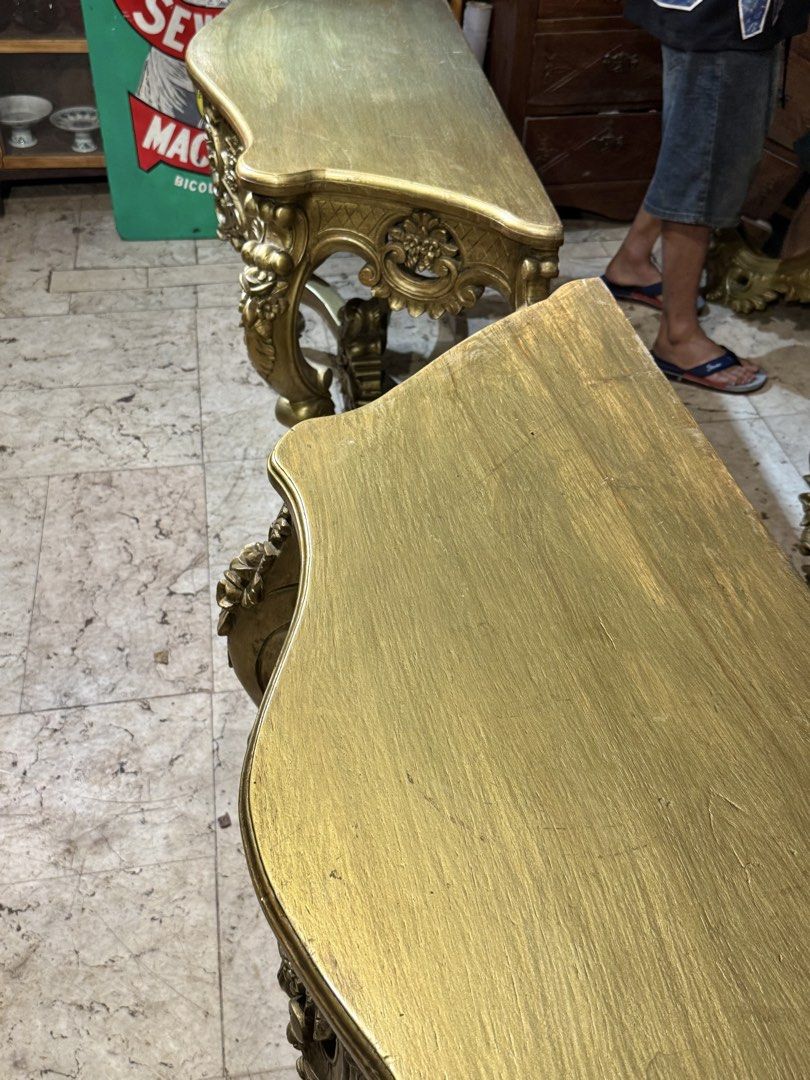 Antique Pair of Narra Console Table with Mirror (Category: Tables & Sets) located in Manila. Submitted by sinaunang_gamit (Listing ID 1458449981, Image 3). Description: Antique Pair of Narra Console Table with Mirror Total Height: 82 inches Length: 50 inches Width: 18 inches ₱16k per set.