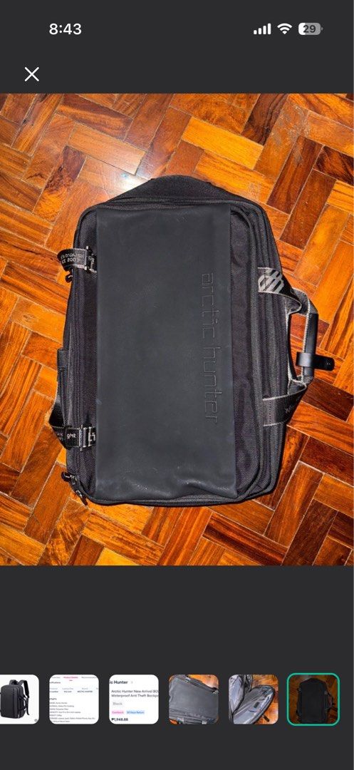 Arctic Hunter Waterproof Anti-Theft Backpack (Category: Backpacks) located in Taguig. Submitted by arfrnc (Listing ID 1458429557, Image 3). Description: - Arctic Hunter backpack - Made with durable Oxford/PU-Coating - Polyester fiber lining - Fits up to a 15.6-inch laptop - Ample storage for essentials (laptop, iPad, phone, etc.) - Dimensions: 29.5cm x 44cm x 14cm - Weight: 1.55kg - Perfect for travel or everyday carry.
