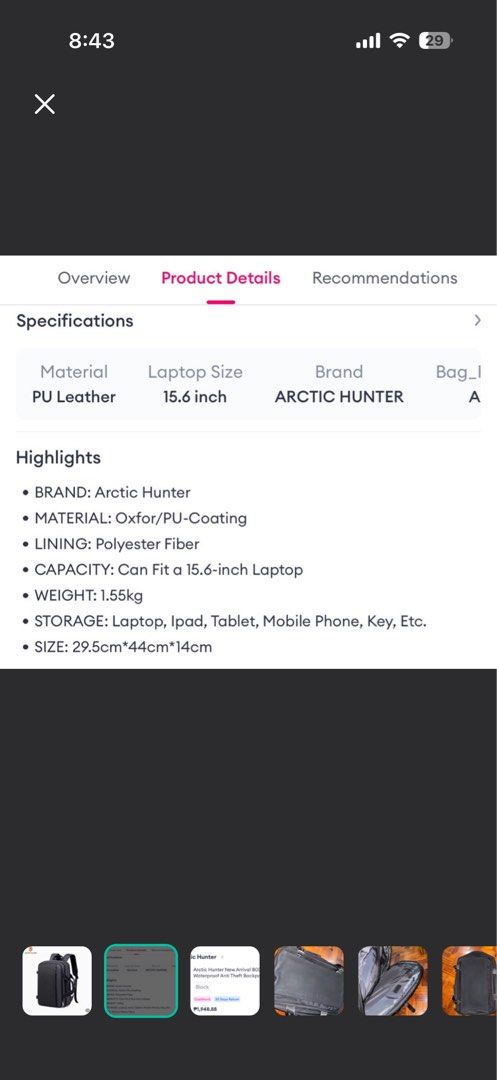 Arctic Hunter Waterproof Anti-Theft Backpack (Category: Backpacks) located in Taguig. Submitted by arfrnc (Listing ID 1458429557, Image 2). Description: - Arctic Hunter backpack - Made with durable Oxford/PU-Coating - Polyester fiber lining - Fits up to a 15.6-inch laptop - Ample storage for essentials (laptop, iPad, phone, etc.) - Dimensions: 29.5cm x 44cm x 14cm - Weight: 1.55kg - Perfect for travel or everyday carry.