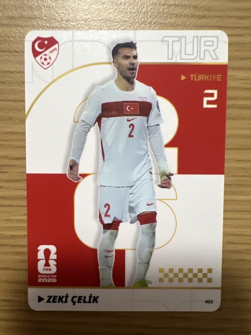 Assorted characters (Category: Raw Cards) located in Singapore. Submitted by wah_zai1990 (Listing ID 1458432521, Image 3). Description: Selling a set of Turkey national football team cards. Features players Uğurcan Çakır, Abdülkerim Bardakcı, Zeki Çelik, Ozan Kabak, and İsmail Yüksek. These are FIFA World Cup 2026 collectible cards. Great for any football fan or collector. Get your favorite players now!.