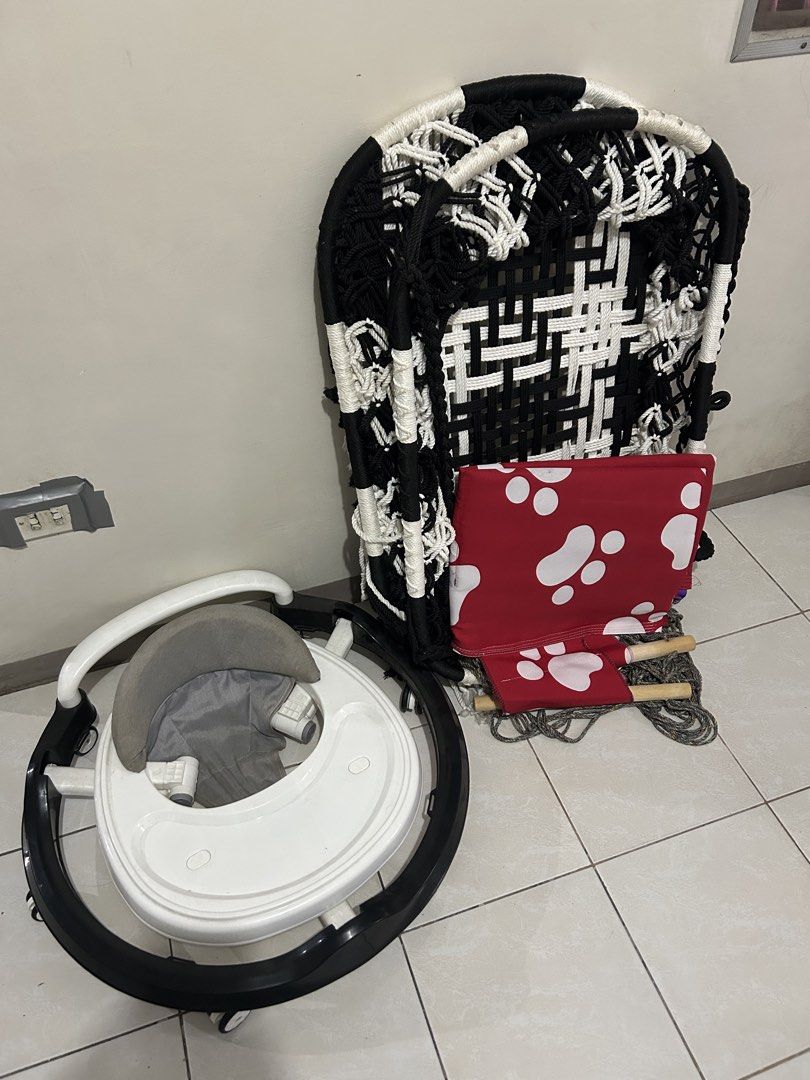 Baby walker and duyan (Category: Kids Tables & Chairs) located in Bulacan. Submitted by elle0514 (Listing ID 1458349105, Image 2). Description: - Both items are great for little ones. - Walker ilang beses lang nagamit then natambak na same with the duyan. Need lang labhan at nadumihan na dahil naka tambak lang.