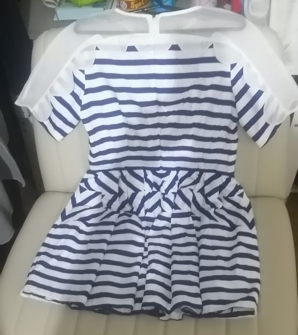 Blue and White Striped Dress (Category: Dresses) located in Caloocan City. Submitted by appleblossoms07 (Listing ID 1458423685, Image 2). Description: Bust: 33" Length : 32" Waistline : 29" Shoulder: 14.5" Armhole : 16" Size Medium on tag.