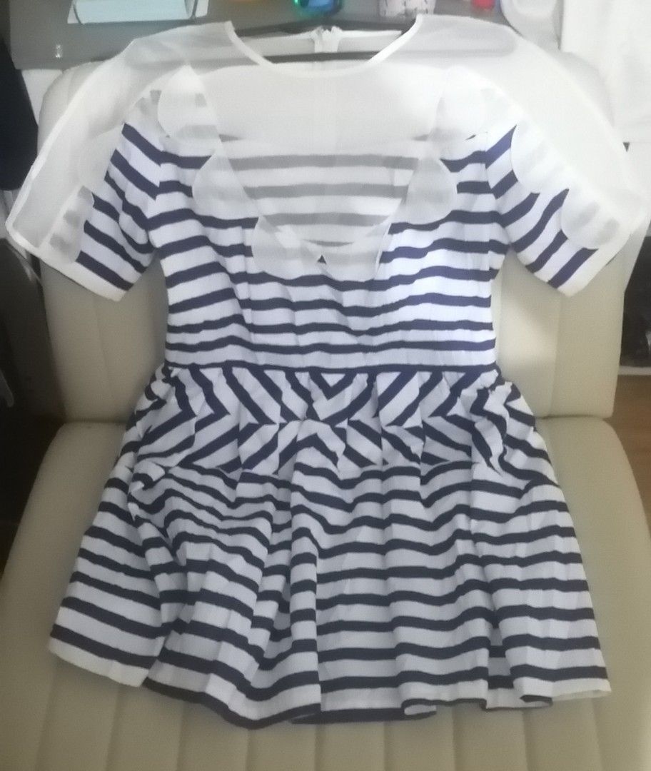 Blue and White Striped Dress (Category: Dresses) located in Caloocan City. Submitted by appleblossoms07 (Listing ID 1458423685, Image 3). Description: Bust: 33" Length : 32" Waistline : 29" Shoulder: 14.5" Armhole : 16" Size Medium on tag.