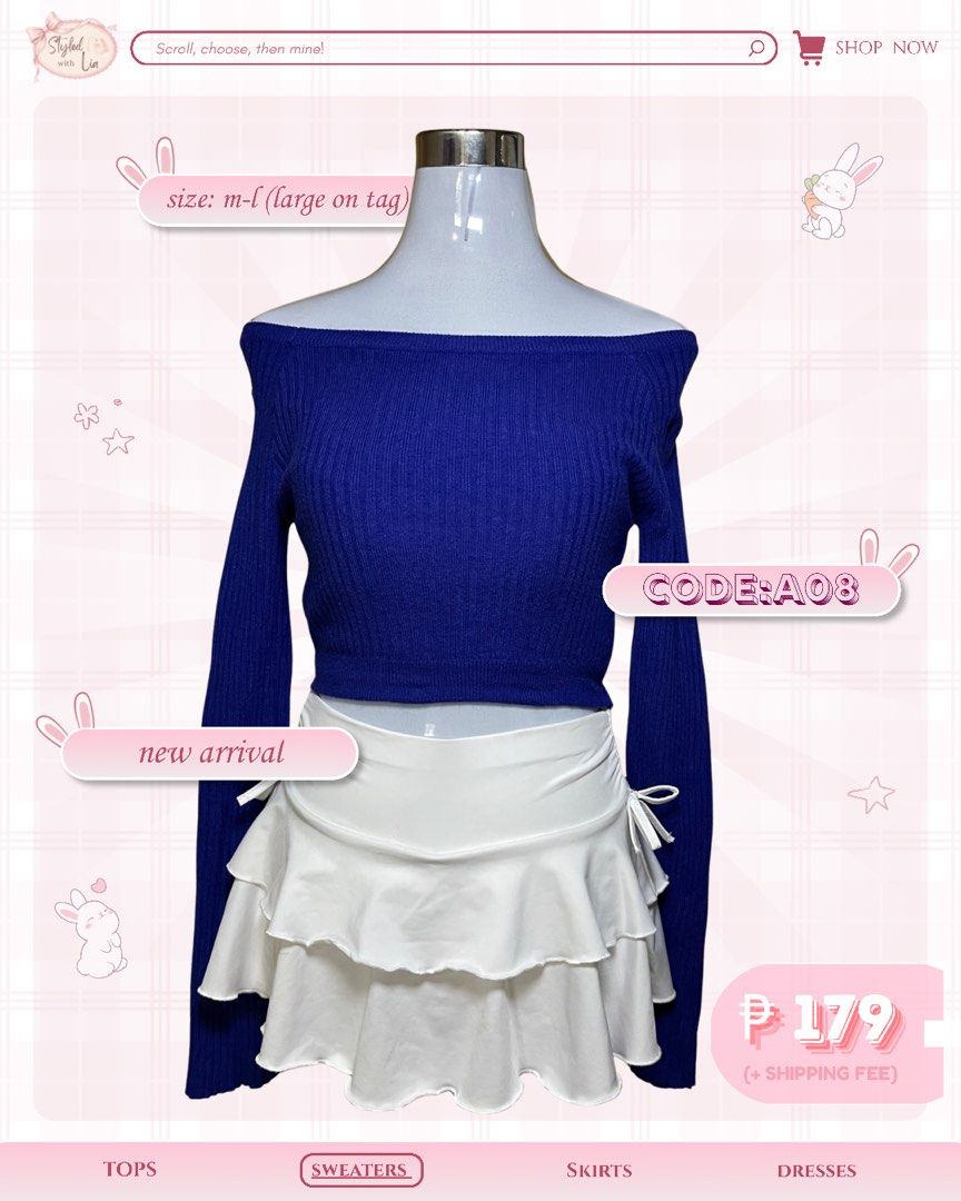 Blue Off-Shoulder Ribbed Sweater (Category: Longsleeves) located in San Leonardo. Submitted by styledwithlia (Listing ID 1458307464, Image 1). Description: 𝗦𝗪𝗘𝗔𝗧𝗘𝗥 𝗦𝗘𝗔𝗦𝗢𝗡 𝗜𝗦 𝗛𝗘𝗥𝗘! 🌨️ 🎀 𝓻𝓮𝓶𝓲𝓷𝓭𝓮𝓻𝓼 𐙚 payment first policy (item price + SF) 𐙚 NO cancellation/exchange/return 𐙚 bogus buyers will be banned from future mines 𐙚 colors may vary due lighting 𐙚 manage your expectations since all items are THRIFTED 📍 gapan c