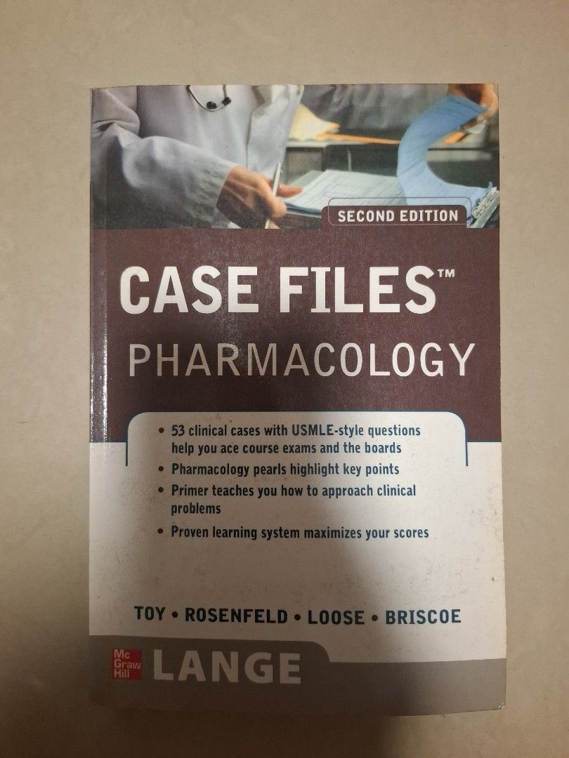 Case Files Pharmacology 2nd ed (for USMLE) (Category: Textbooks) located in Paranaque City. Submitted by jamsx73 (Listing ID 1458371225, Image 1). Description: - Case Files Pharmacology, Second Edition by Toy, Rosenfeld, Loose, Briscoe - 53 clinical cases with USMLE-style questions - Highlights key pharmacology points - Teaches clinical problem-solving approach - Learning system designed to maximize scores - Published by Lange.