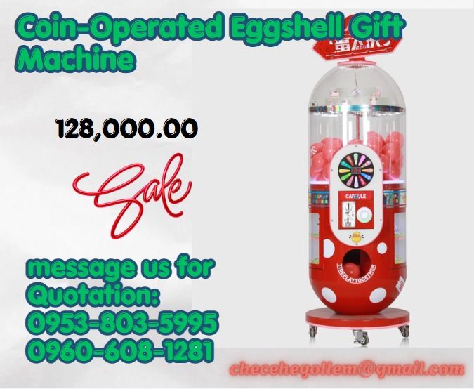Coin-Operated Eggshell Gift Machine (Category: Other Home Appliances) located in Caloocan City. Submitted by goldenriver-a9d0 (Listing ID 1458312862, Image 1). Description: 1.size：50*50*160cm 2.weight：95kgs .