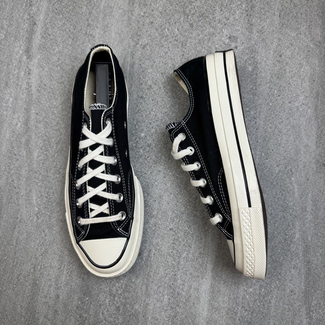 Converse Chuck 70 Low Top Black (Category: Sneakers) located in Manolo Fortich. Submitted by thrift_by_biji (Listing ID 1458445115, Image 3). Description: - Classic black Converse Chuck 70 low tops - White laces and stitching - Iconic rubber toe cap and sole - Great for everyday wear - Versatile style that goes with everything.