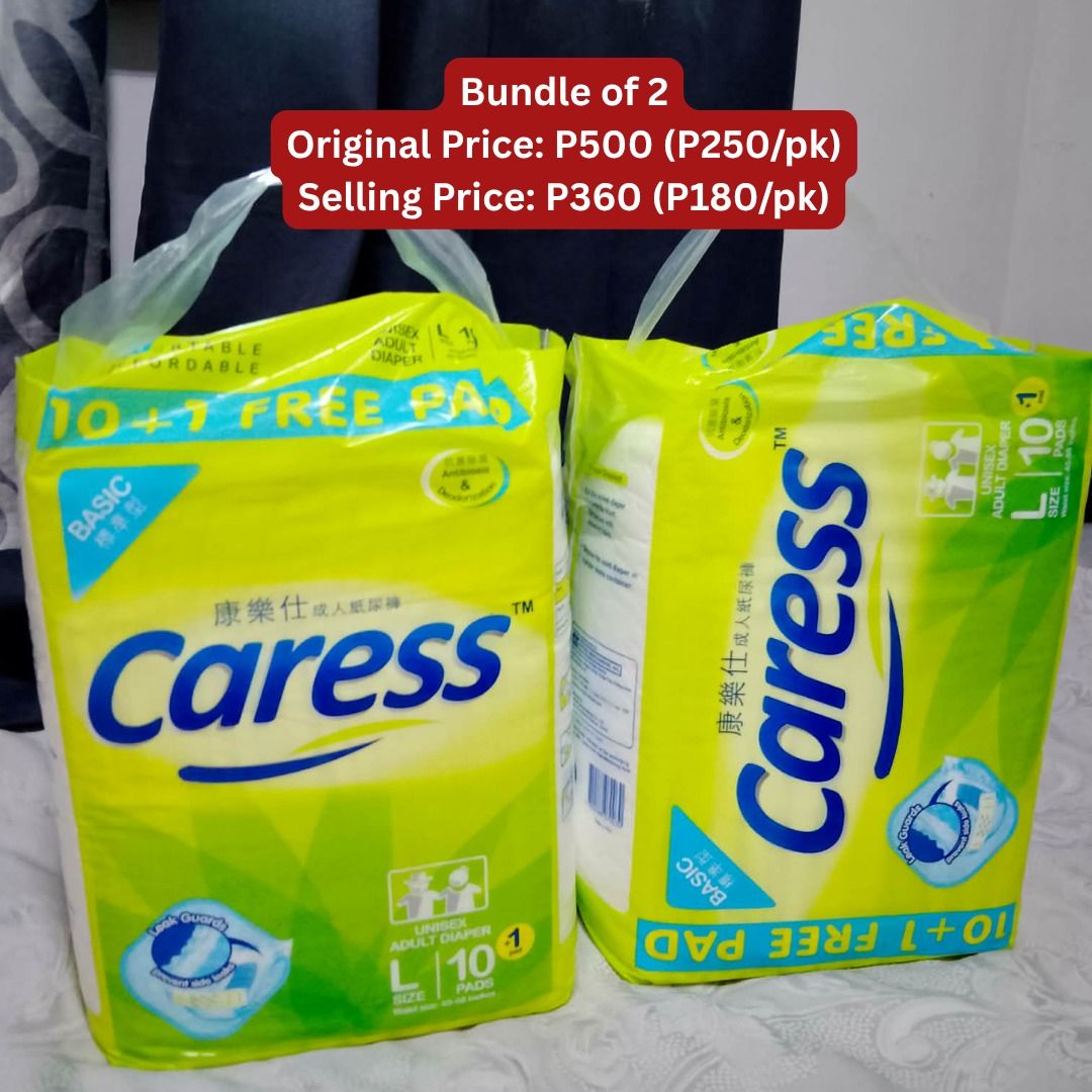 DEPEND PROTECT PLUS & CARESS ADULT DIAPERS DISCOUNTED!! (BY BUNDLE) (Category: Sanitary Hygiene) located in Rizal. Submitted by detskiggg (Listing ID 1458422489, Image 2). Description: DISCOUNTED ADULT DIAPERS (BY BUNDLE)!! Depend Protect Plus Adult Diaper (4 packs) Size: Large Quantity: 8 pcs per pack Underwear style Brand new Original Price: P1768 (P442 per pack) Selling for only P1200 (P300 per pack) Caress Adult Diaper (2 packs) Size: Large Q
