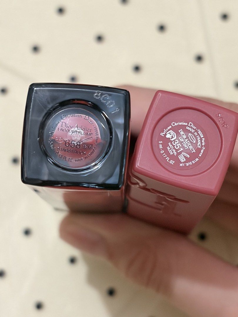 Dior Addict Lip Gloss & Lip Tint Set (Category: Makeup) located in Caloocan City. Submitted by scuideria (Listing ID 1458378268, Image 2). Description: - Dior Addict Lacquer Lip Gloss (Shade 658, Shimmery Red, 5ml) - Dior Addict Lip Tint (Shade 351, Matte Nude, 5ml) - Swatched only, comes w the box.