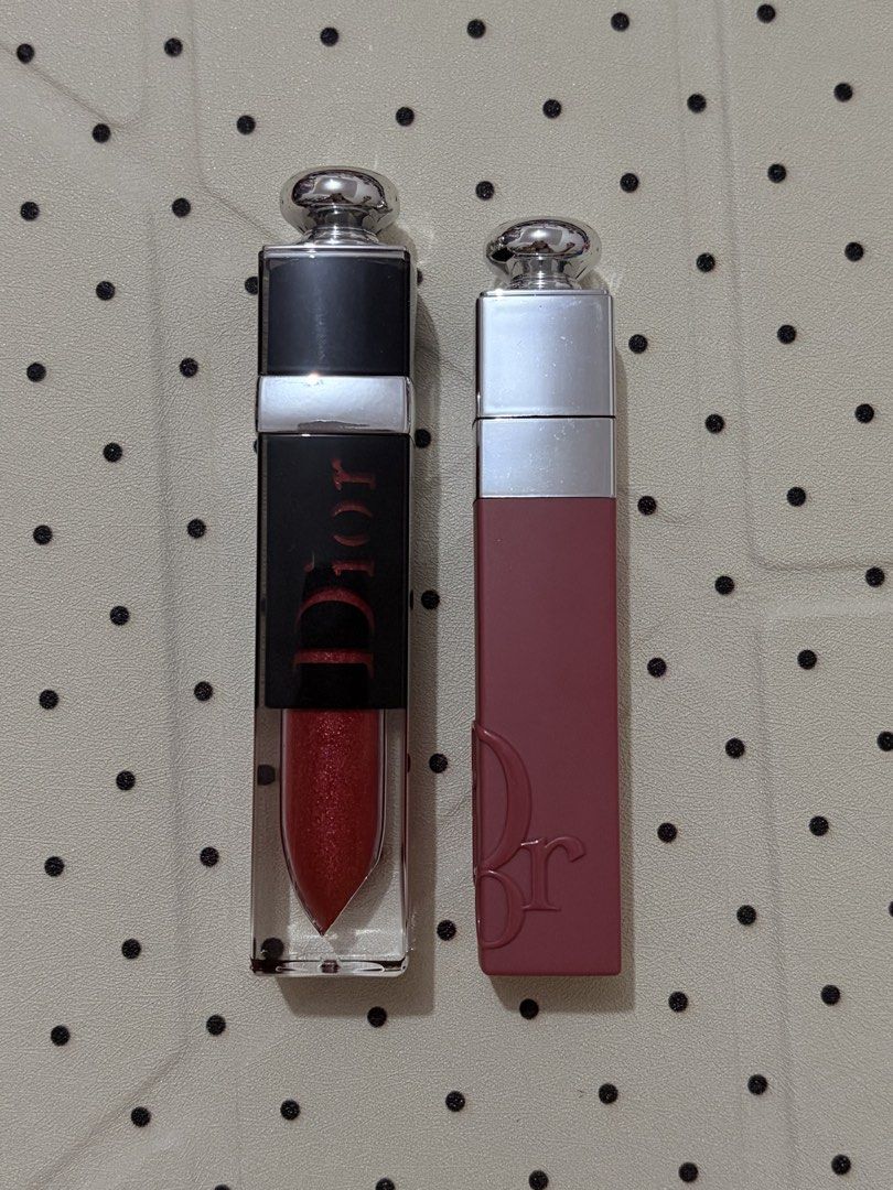 Dior Addict Lip Gloss & Lip Tint Set (Category: Makeup) located in Caloocan City. Submitted by scuideria (Listing ID 1458378268, Image 1). Description: - Dior Addict Lacquer Lip Gloss (Shade 658, Shimmery Red, 5ml) - Dior Addict Lip Tint (Shade 351, Matte Nude, 5ml) - Swatched only, comes w the box.