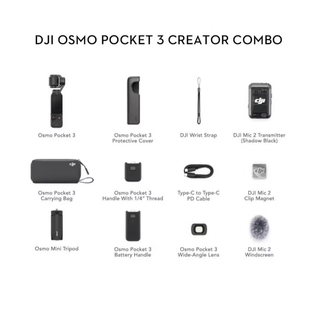 DJI Osmo Pocket 3 Creator Combo with Accessories (Category: Cameras) located in Cavite. Submitted by jayjaybarlaan (Listing ID 1458332100, Image 2). Description: - DJI Osmo Pocket 3 Creator Combo - Includes: Camera, Mic Transmitter, Mic Windscreen, Battery Handle, Mini Tripod, Carrying Bag - Bonus: 2x SanDisk 32GB Extreme SD Cards & DJI Memory Card Case - Ideal for vlogging and content creation.