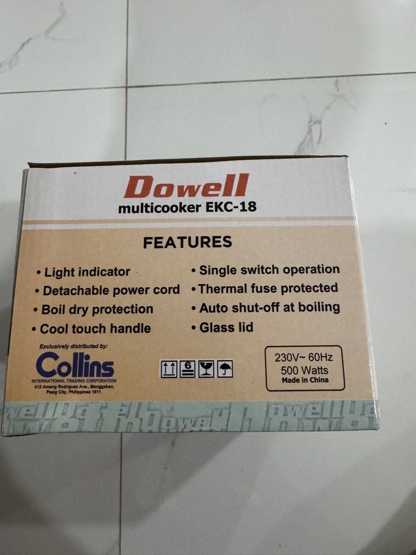 Dowell Multicooker EKC-18 Stainless Inner Body 1.2L (Category: Cookers) located in Las Pinas. Submitted by vanethneth (Listing ID 1458443141, Image 2). Description: - Dowell EKC-18 Multicooker - Stainless steel inner body - 1.2L capacity - Light indicator - Boil dry protection - Single switch operation - Auto shut-off at boiling - Thermal fuse protected - Detachable power cord - Glass lid included - 500 Watts.