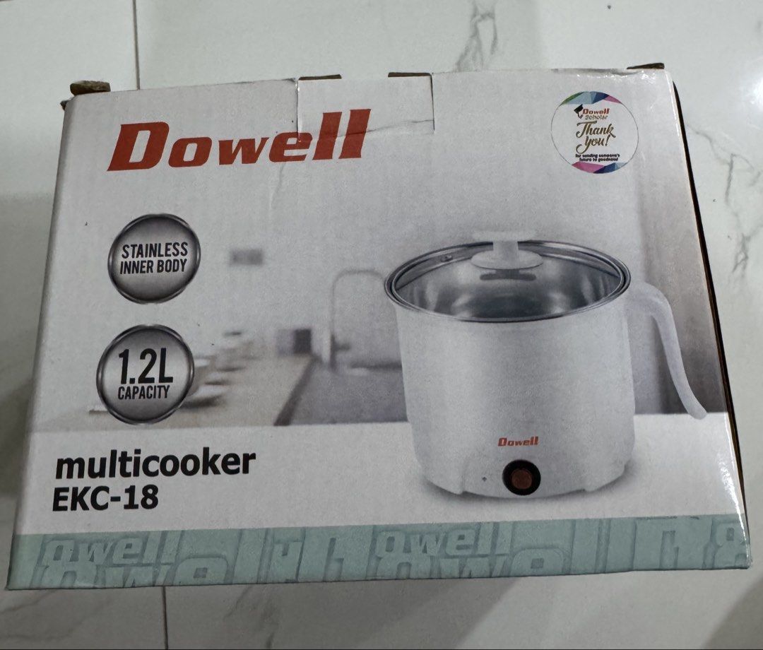 Dowell Multicooker EKC-18 Stainless Inner Body 1.2L (Category: Cookers) located in Las Pinas. Submitted by vanethneth (Listing ID 1458443141, Image 1). Description: - Dowell EKC-18 Multicooker - Stainless steel inner body - 1.2L capacity - Light indicator - Boil dry protection - Single switch operation - Auto shut-off at boiling - Thermal fuse protected - Detachable power cord - Glass lid included - 500 Watts.