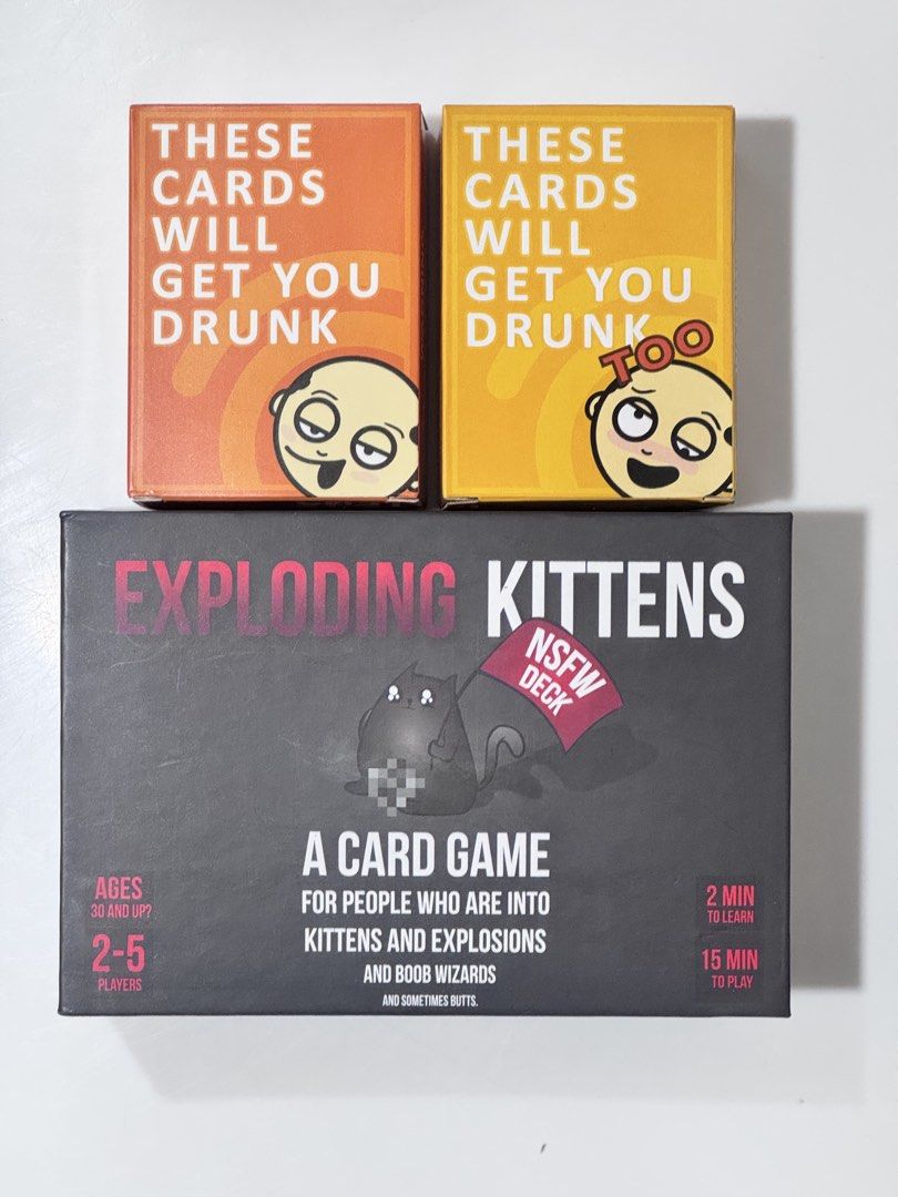 exploding kittens (Category: Toys & Games) located in Manila. Submitted by cdlc3010 (Listing ID 1458447589, Image 1). Description: 300 takeall Exploding kittens NSFW - 200 These cards will get you drunk 1&2 - 100 All brand new, never been used. All on its original packaging Could do meetups around Robinsons Manila and Taft Pedro Gil. Can also do shipping (buyer’s expense).