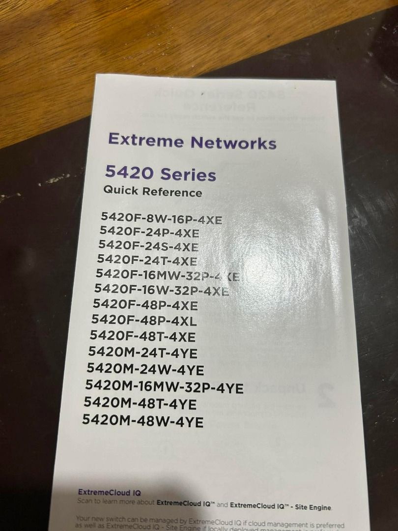 Extreme Networks 5420 Series Switches (Category: Office & Business Technology) located in Cavite. Submitted by jjcollectivefinds (Listing ID 1458421689, Image 2). Description: 𝐄𝐱𝐭𝐫𝐞𝐦𝐞 𝐍𝐞𝐭𝐰𝐨𝐫𝐤𝐬 𝟓𝟒𝟐𝟎 𝐒𝐞𝐫𝐢𝐞𝐬 Manufacturer: Extreme Networks Product Line: 5420 Series Quick Reference Management: Supports ExtremeCloud IQ cloud management..