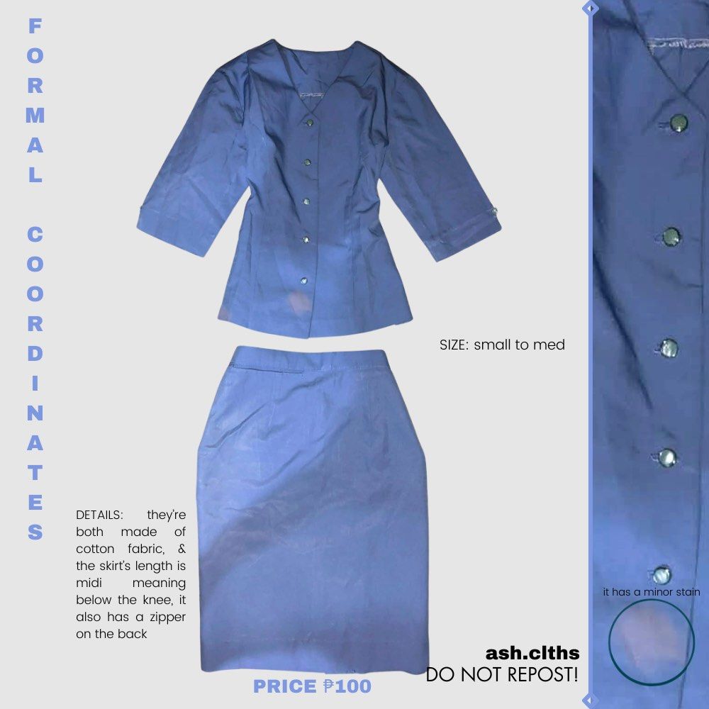FREE ITEM! formal coordinates (Category: Sets or Coordinates) located in Makati City. Submitted by lorelei_333 (Listing ID 1435984728, Image 1). Description: for free (YES, THIS IS FREE) to those who will purchase a total amount of ₱399+ in my shop! 💋 location: taguig city payment: gcash or maribank • no flaws at all • rfs: decluttering clothes to have more space in my closet! ✧.