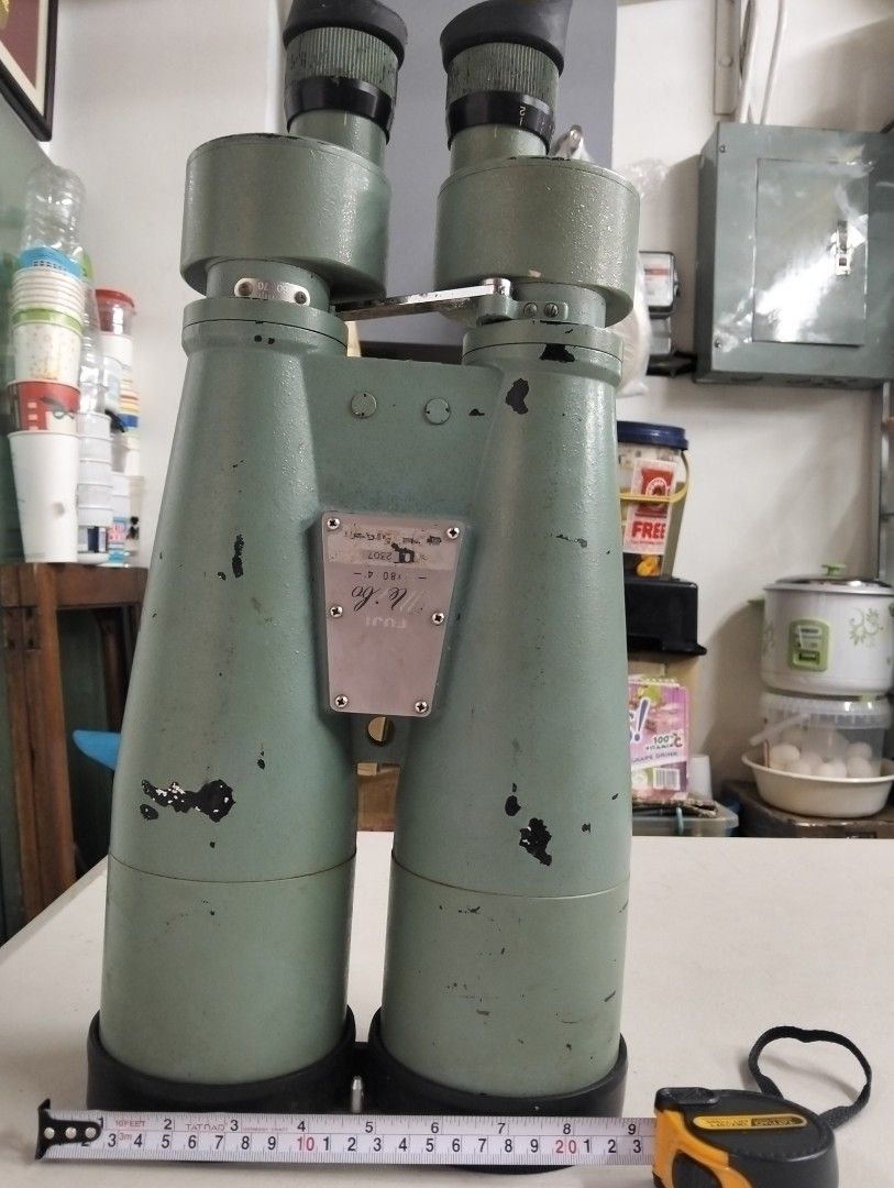 FUJI Meibo 15x80 4° Binoculars (Category: Hiking & Camping) located in Manila. Submitted by raymundm36884 (Listing ID 1458377182, Image 2). Description: - Vintage FUJI Meibo binoculars - Powerful 15x80 magnification - 4° field of view - Ideal for birdwatching and stargazing - Shows some paint chips and wear marks from use - Sold as is.