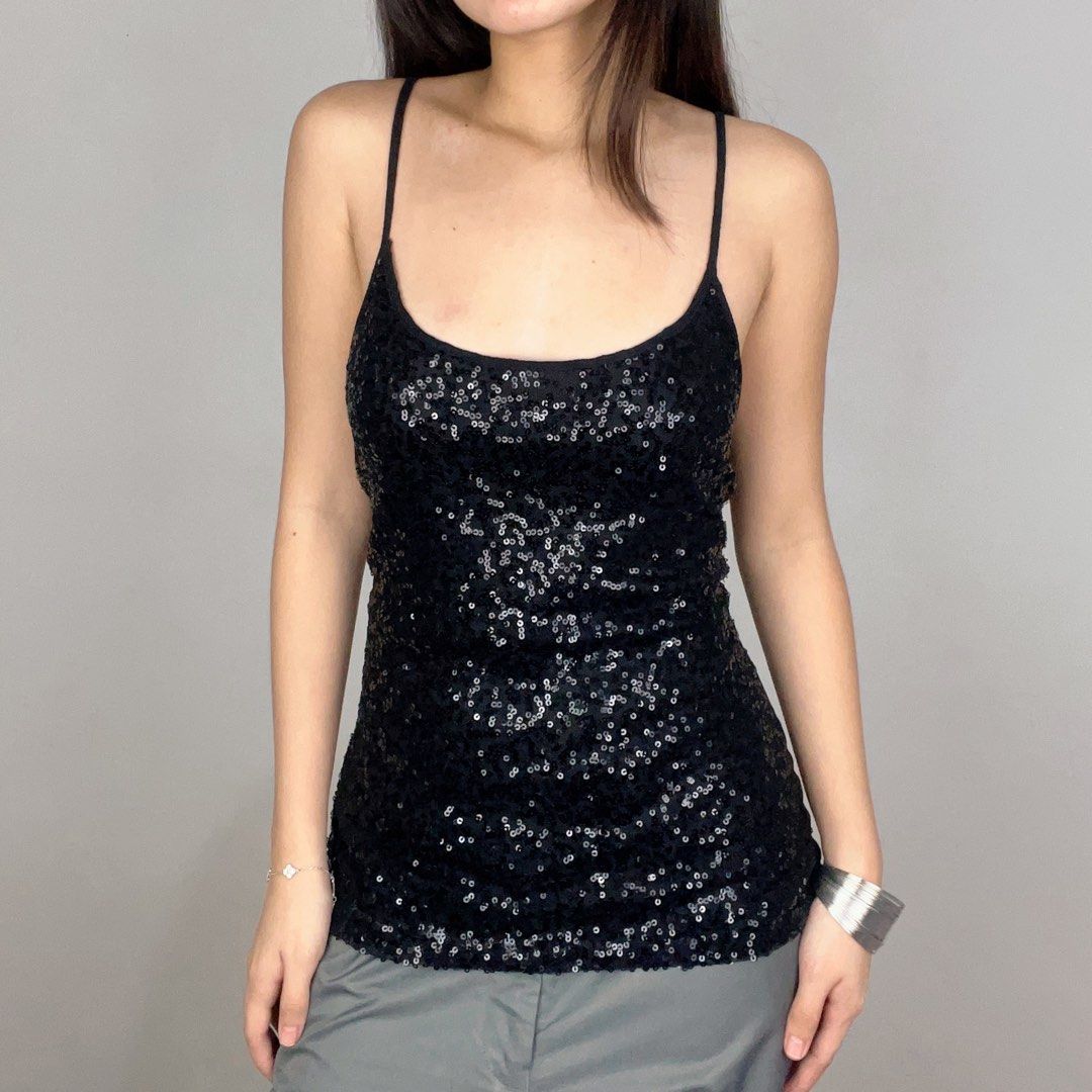 full sequin black mesh top (Category: Sleeveless) located in Manila. Submitted by pabili.ph (Listing ID 1458454442, Image 1). Description: small to medium adjustable straps L18”, up to B34”.