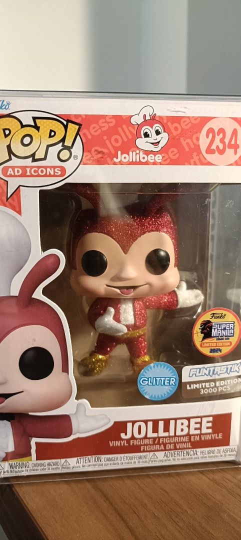 Funko POP Exclusive Jollibee Glitter (Category: Designer & Blind Box Toys) located in Manila. Submitted by theyellowsun (Listing ID 1458441496, Image 1). Description: Funko POP Exclusive Jollibee Glitter version Super Manila Sealed and Brand new Can ship and do meetups: Meetups (STRICTLY only in these areas) - Alabang = Alabang Town Center, Festival Mall Alabang - Las Pinas = SM South Mall, Robinsons LasPinas, Casimiro - Paranaque = BF Aguirre ar