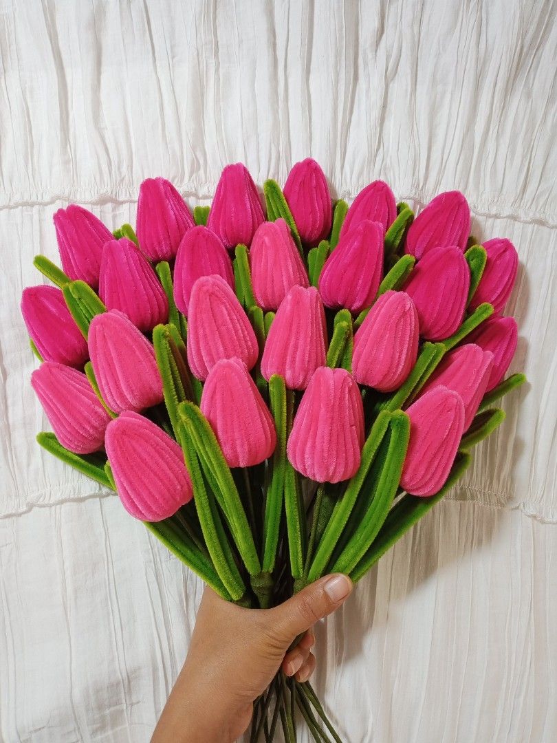 Fuzzywire Tulip Stems- Various Colors (Category: Flowers & Bouquets) located in Dumaguete. Submitted by morie_luna15 (Listing ID 1458445837, Image 2). Description: - Fuzzywire Tulips Line Up - Available colors: Yellow, Hot Pink, Light Pink, Purple, Blue - Ideal for teachers day - Adds a pop of color to any space -28php each stem.
