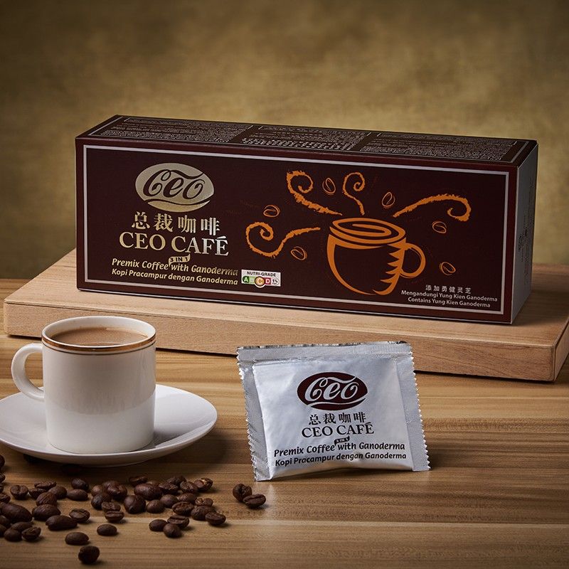 Ganoderma coffee (Category: Beverages) located in Singapore. Submitted by anonymouslyaa (Listing ID 1458423421, Image 1). Description: Major constituents: Prime coffee beans, non-dairy creamer, and Yung Kien Ganoderma. Features: 1. Formulated using only prime coffee beans, freshly brewed for its premium taste, and enhanced with Yung Kien Ganoderma to blend the bitter taste of Ganoderma with the unique bitterness of coffee. 2. The non-dairy creame