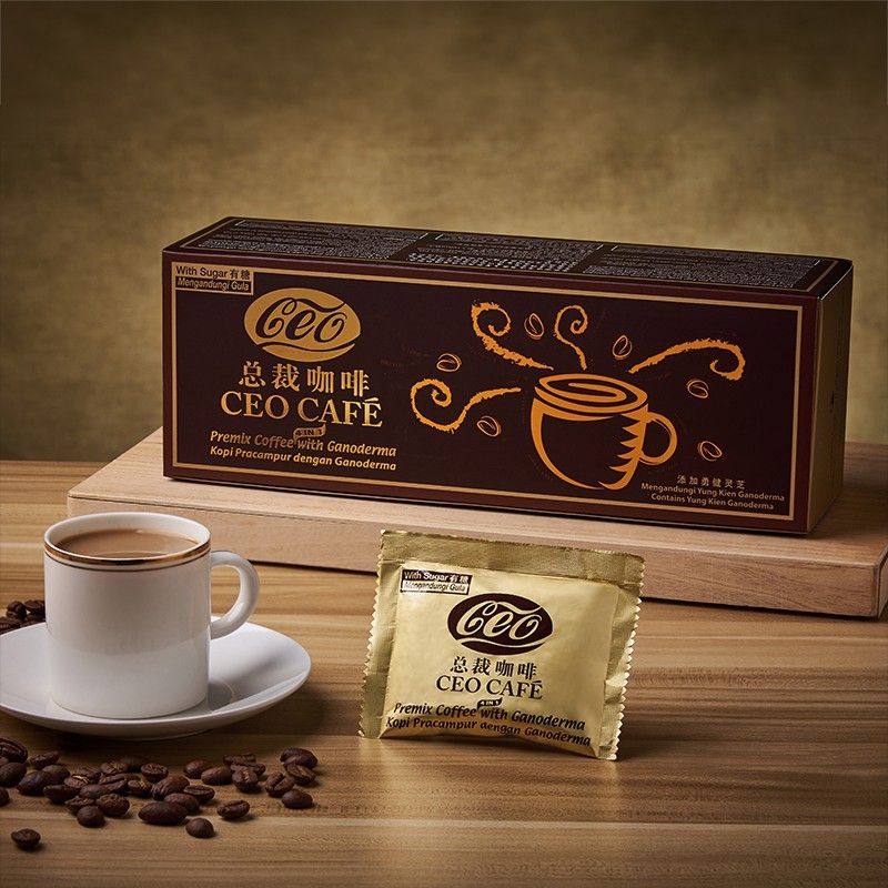 Ganoderma coffee (Category: Beverages) located in Singapore. Submitted by anonymouslyaa (Listing ID 1458423421, Image 2). Description: Major constituents: Prime coffee beans, non-dairy creamer, and Yung Kien Ganoderma. Features: 1. Formulated using only prime coffee beans, freshly brewed for its premium taste, and enhanced with Yung Kien Ganoderma to blend the bitter taste of Ganoderma with the unique bitterness of coffee. 2. The non-dairy creame