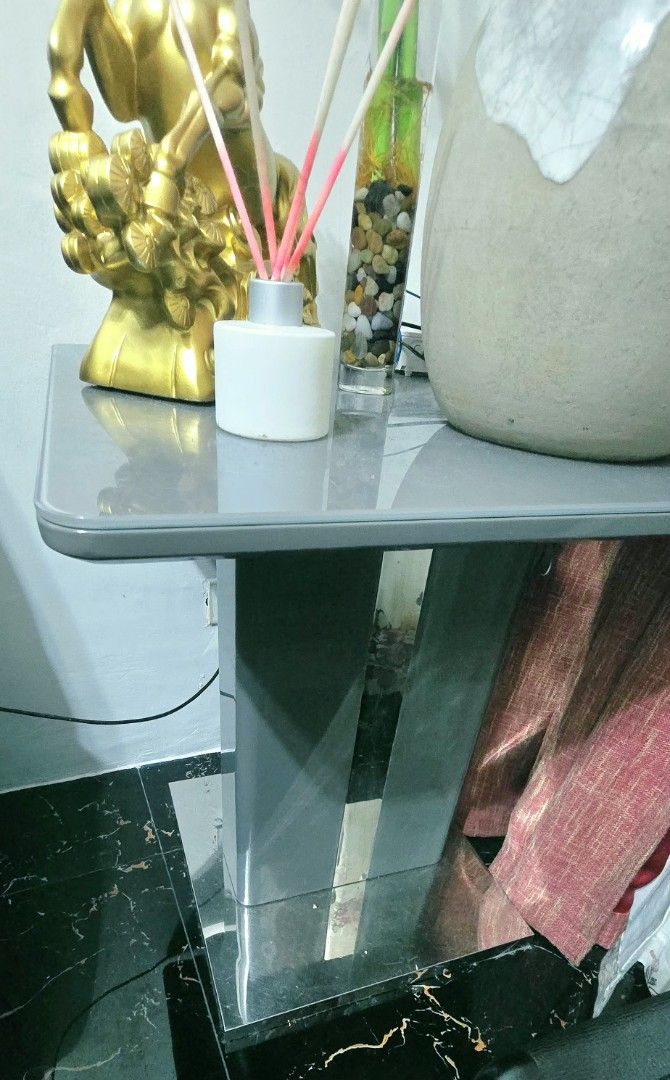 Gold Horse Figurine, Reed Diffuser, Lucky Bamboo, Stone Decor (Category: Other Home Decor) located in Manila. Submitted by ubasirene (Listing ID 1458409204, Image 3). Description: Center / Side table 40x40x60 tempared glass gray with combi chrome. Bought for 10K thus selling low for 5K only. Rfs redesign my living room. magpalit ako. Iam also selling the set of recliner leather sofa 2&1seater with minor/need repair due to wear and tear if masilil