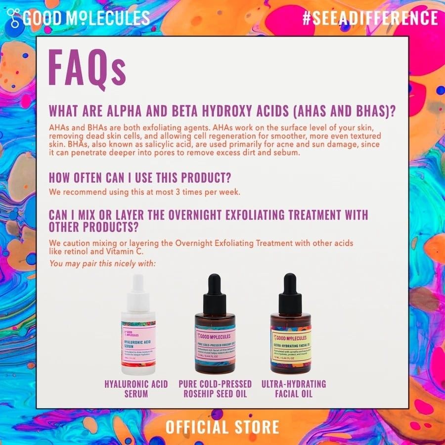 Good Molecules Overnight Exfoliating Treatment 30mL (Category: Face Care) located in Quezon City. Submitted by snowflakes.specials (Listing ID 1458387890, Image 3). Description: Brand new Just arrived yesterday RFS: duplicate.