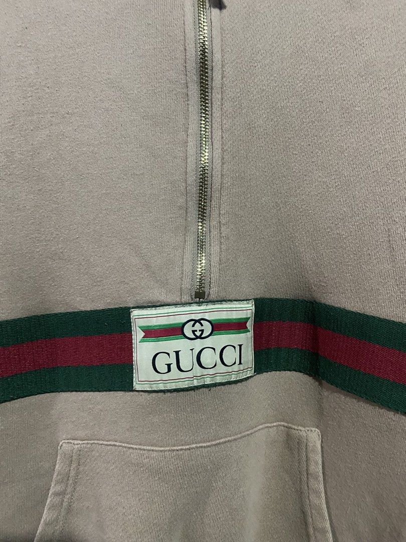GUCCI HALF ZIPP HOODIE JACKET (Category: Coats, Jackets and Outerwear) located in Manila. Submitted by sixbysix (Listing ID 1458392824, Image 2). Description: Dimes 23x27 Condition 9/10 Color rate 9/10 Issue check on picture .
