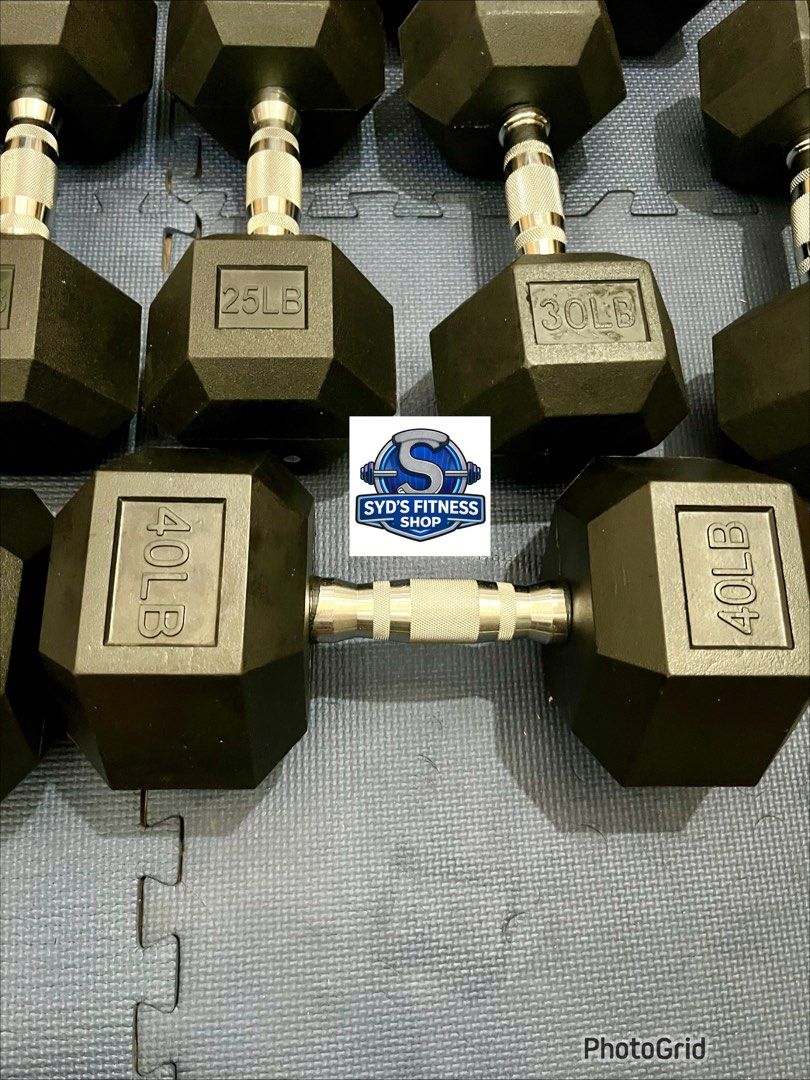 Hexagonal Rubber Dumbbells - Various Weights Available (Category: Weights & Dumbbells) located in Caloocan City. Submitted by cleverhorse_007786 (Listing ID 1458342839, Image 2). Description: - Hexagonal Rubber Dumbbells - Available Weights: 5lb, 10lb, 15lb, 20lb, 25lb, 30lb, 35lb, 40lb - Rubber coating protects floors and reduces noise - Hexagonal shape prevents rolling - Comfortable chrome handles - Ideal for home gyms and personal training.
