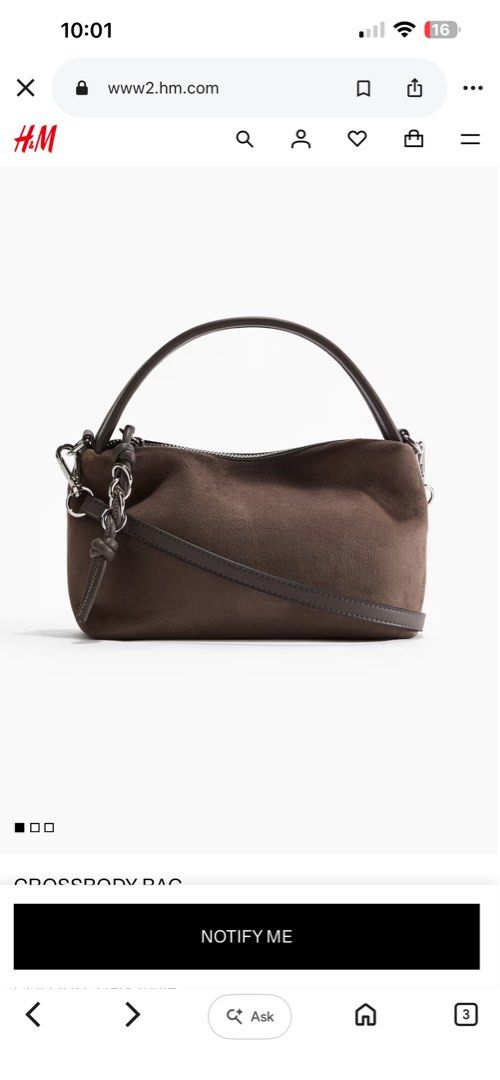 H&M Crossbody Bag in Dark Mole (Category: Cross-body Bags) located in Quezon City. Submitted by namasteing (Listing ID 1458442765, Image 2). Description: ✨ comes as is ✨ bnew and retails for 1790php.