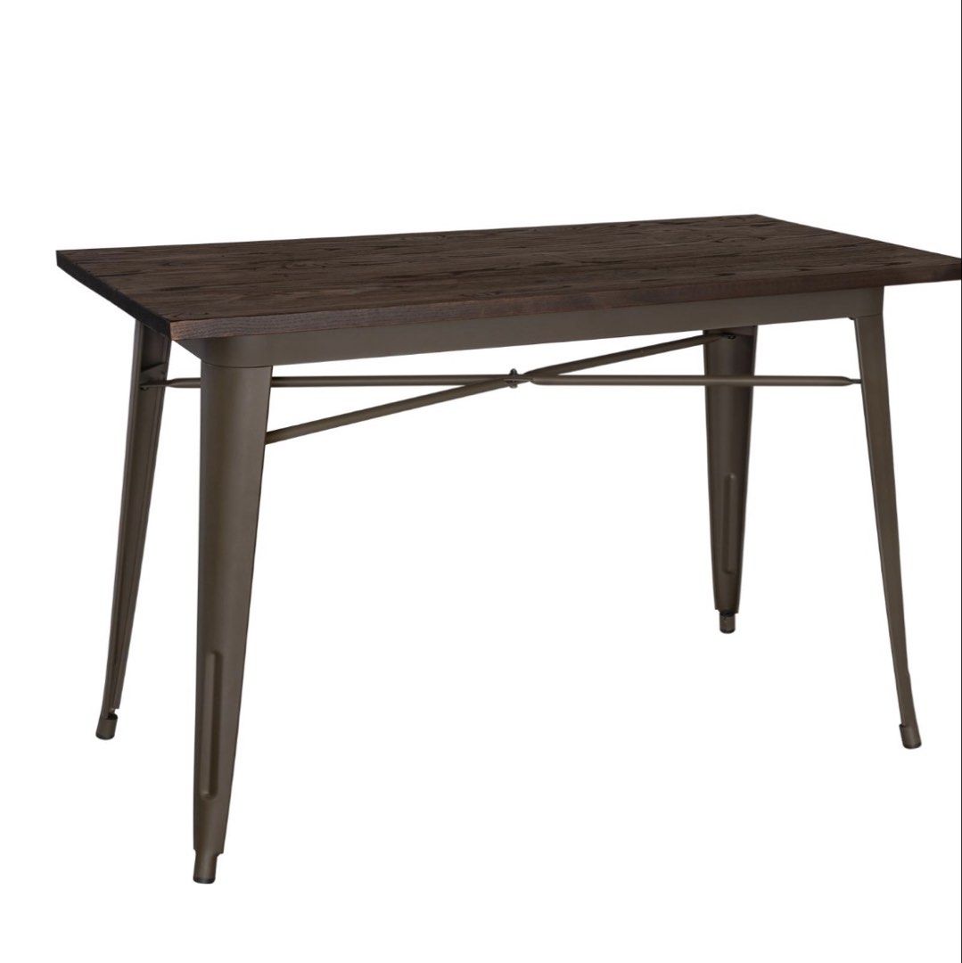 Industrial Style Dining Table and Chairs Set (Category: Tables & Sets) located in Mandaluyong City. Submitted by girlboss01 (Listing ID 1458467564, Image 3). Description: - Dark wood top dining table with sturdy metal legs. - Includes two distressed green metal chairs. - Ideal for small dining areas or kitchen nooks. - Chairs are stackable for convenient storage. - Rustic industrial aesthetic..