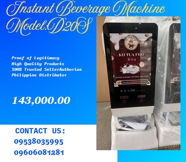 Instant Beverage Machine Model:D20S (Category: Other Home Appliances) located in Caloocan City. Submitted by gollemrea92925 (Listing ID 1458311490, Image 1). Description: ●Instant Beverage Machine Model:D20S 2Hot drinks ●Voltage : 220-50Hz (110v-60Hz) ●Power : 1650W ●Cooling : / Setting : Intelligent digital control/bluetooth support ●Parameter : Adjustment water temperature amount of water powder quantity ●Button mode: 2Smart touch buttons ●Powd
