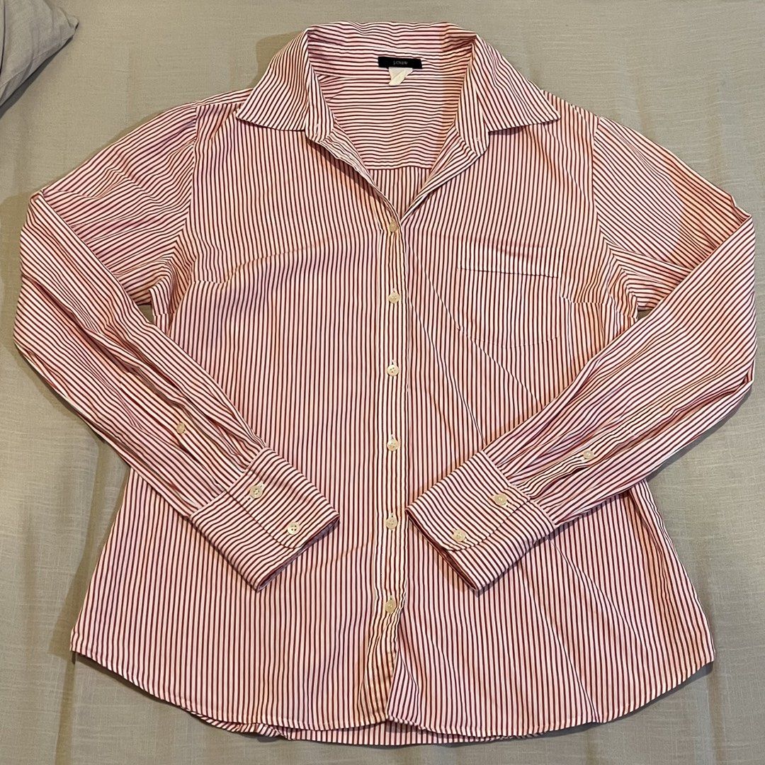 J Crew Button Down Long Sleeve Shirt - Red and White Stripes (Category: Longsleeves) located in Makati City. Submitted by declutterine95 (Listing ID 1458479237, Image 2). Description: 📍I am based in Makati 💡 Color may vary slightly due to lighting 🤍 Please manage expectations (preloved items) 📩 Message for more photos/measurements 🚚 Shipping shouldered by buyer.