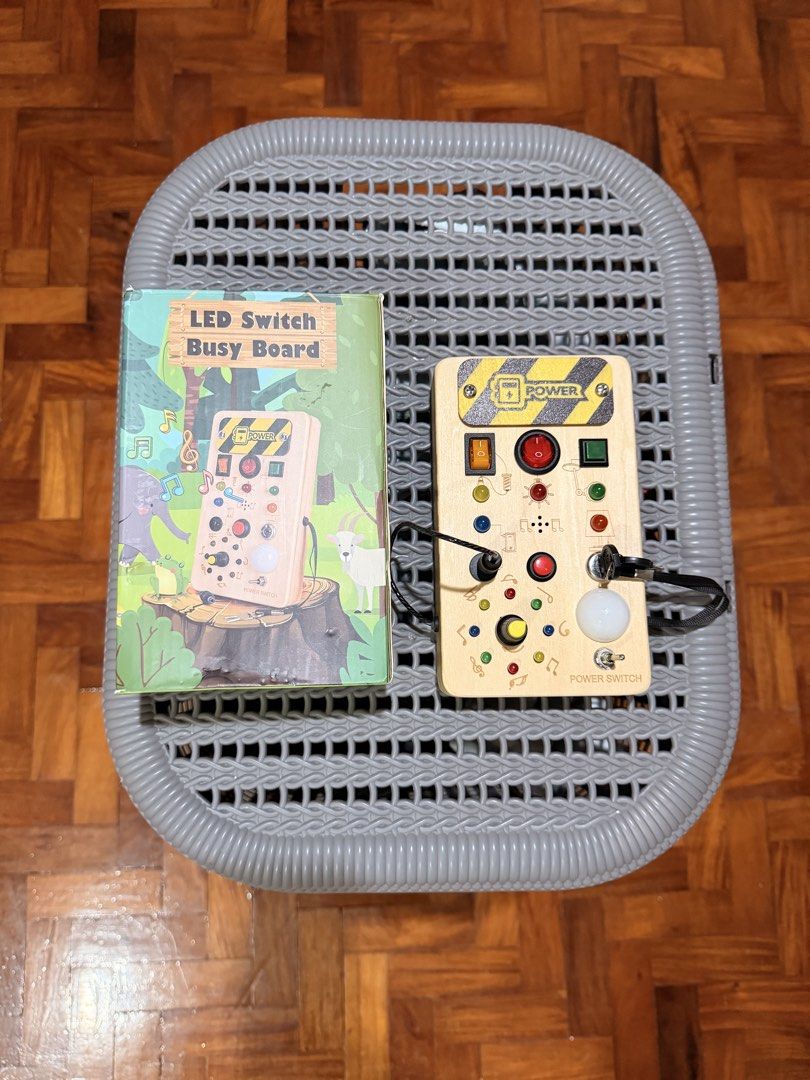 LED Switch Busy Board for Kids - Power Switch Toy (Category: Educational & Learning Toys) located in Quezon City. Submitted by eimaj08 (Listing ID 1458356099, Image 3). Description: - Fun busy board for little ones - Features buttons, switches, and a turning key - Lights up and makes sounds for engaging play - Excellent for developing fine motor skills - Keeps children entertained for hours - Includes original packaging - Guaranteed hours of fun!