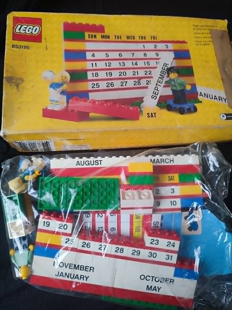 LEGO 853195 Building Blocks Calendar Set (Category: Lego & Building Sets) located in Bulacan. Submitted by ice.toyshop.ph (Listing ID 1458324373, Image 1). Description: - LEGO 853195 Building Blocks Calendar Set - Build a functional calendar with interchangeable month and day pieces - Includes minifigures and various LEGO bricks for customization - Perfect for LEGO fans and teaching kids about days/months - Box shows some wear, but contents appea
