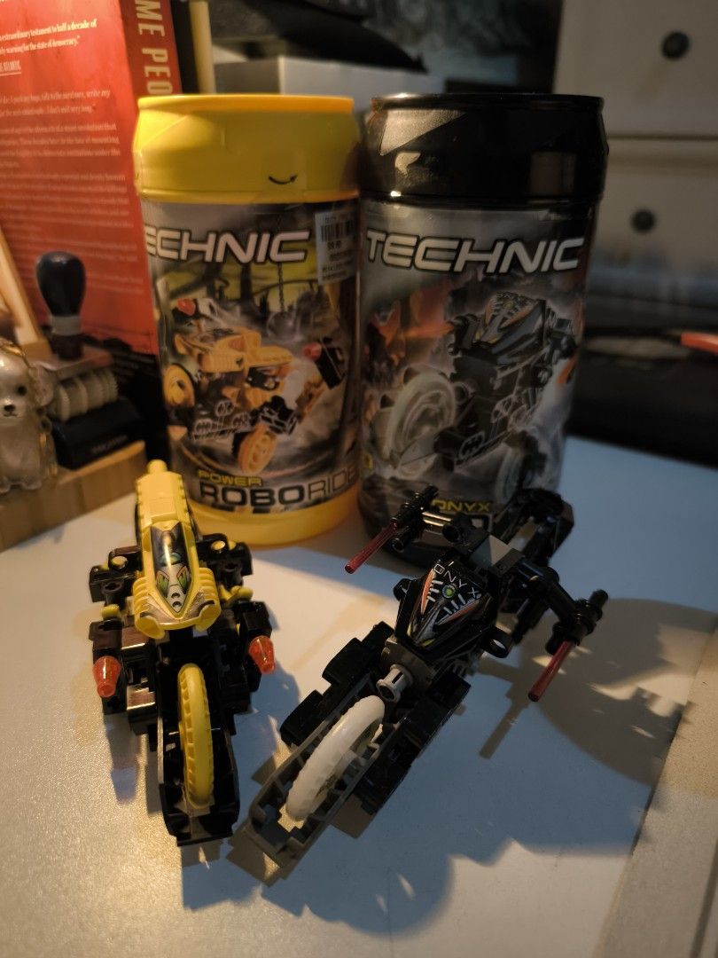 LEGO Technic Roboriders - 4 Sets (Category: Lego & Building Sets) located in San Juan City. Submitted by nagd. (Listing ID 1458403232, Image 3). Description: - Set of 4 LEGO Technic Roboriders: Dust, Frost, Power, and Onyx Roborider. - All sets come in their original canisters. - Built models are included for immediate display or play. - Ideal for LEGO collectors and enthusiasts looking for a fun building experience. -no manuals 500each 1,800 tak