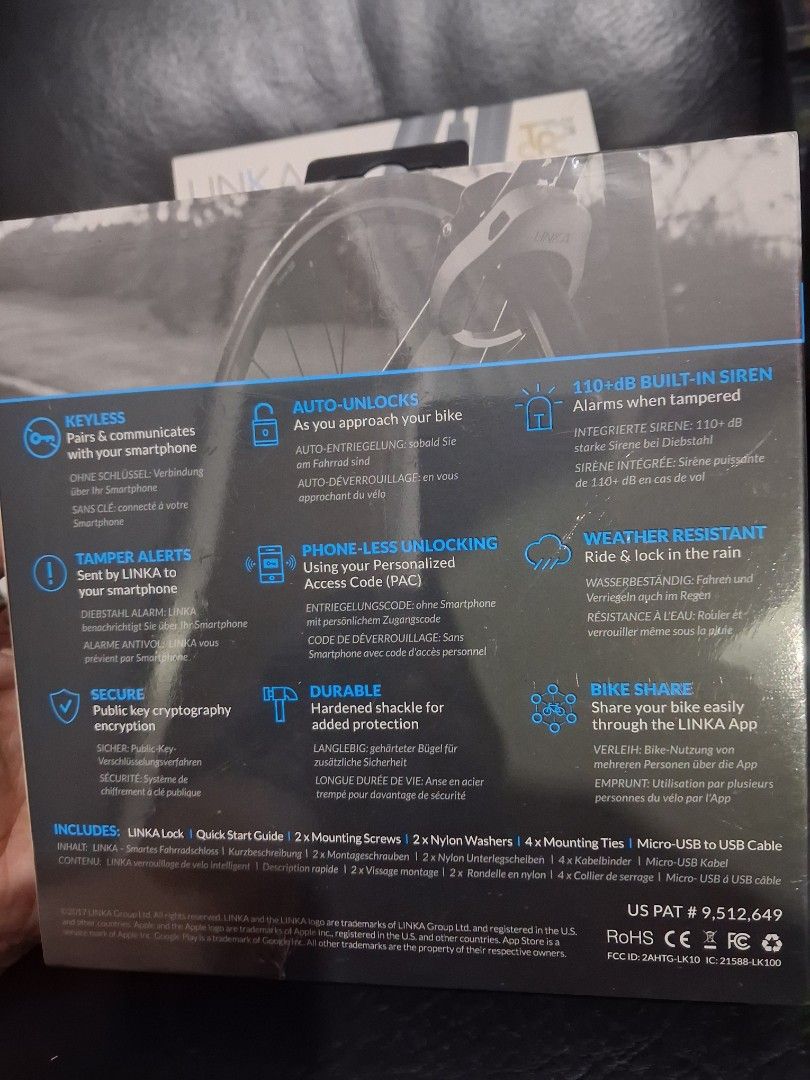 Linka Smart Bicycle Lock Blutooth For Android/Apple (Category: Bicycles) located in Mandaluyong City. Submitted by daddyjpanlilio24 (Listing ID 1458409035, Image 3). Description: P 1000+sf Brand new sealed Mandaluyong Shipping/Payment: Gcash/Maya Jnt payment 1st no cod Lalamove payment upon rider pick up.