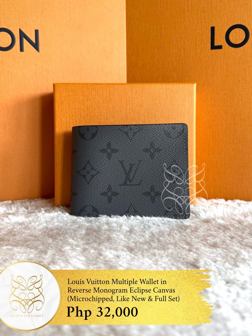 Louis Vuitton Multiple Wallet in Reverse Monogram Eclipse Canvas (Category: Luxury Bags & Wallets) located in Paranaque City. Submitted by belles_lux_closet (Listing ID 1458344672, Image 1). Description: AUTHENTIC MULTIPLE WALLET IN REVERSE MONOGRAM ECLIPSE CANVAS (Microchipped, Like New & Full Set) ✅ 100% Guaranteed Authentic ✅ Mint Condition, Rank A-SA ✅ Microchipped ✅ Comes with dust bag, box, and authenticity certificate! ✅ Legit seller ✅ Ava