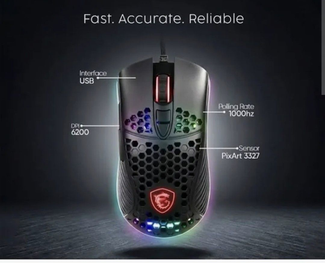 MSI Gaming Mouse - M99 (Category: Mouse & Mousepads) located in General Santos City (Dadiangas). Submitted by omniscient15 (Listing ID 1458431447, Image 1). Description: - Fast and accurate gaming mouse - 6200 DPI for precision control - 1000Hz polling rate for responsiveness - PixArt 3327 sensor - USB interface - Customizable RGB lighting - Perfect for gamers.
