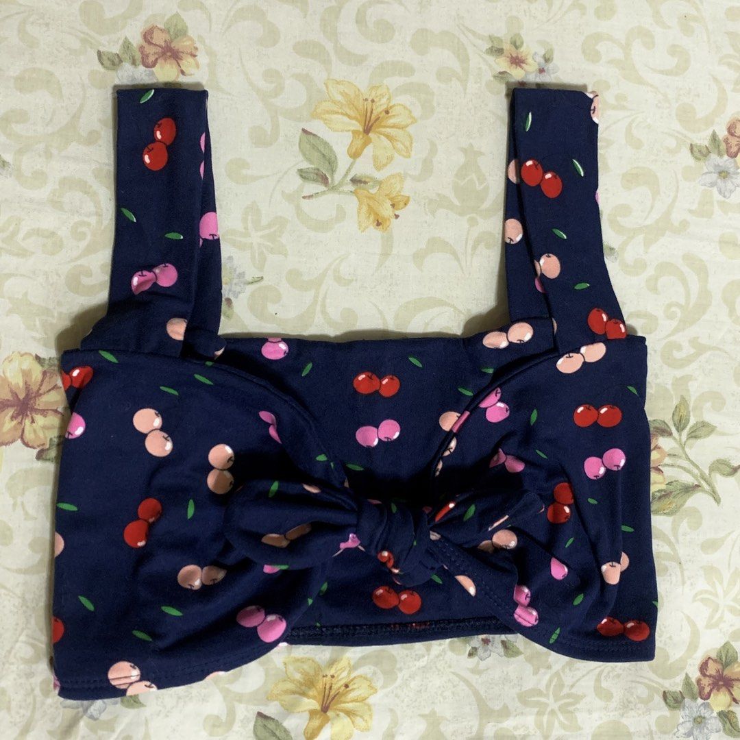 Navy Blue Cherry Print Knot Front Crop Top (Category: Others Tops) located in Manila. Submitted by maggy.bear (Listing ID 1458399454, Image 1). Description: Navy blue cherry tie top 🍒 rfs: decluttering - Self tie/adjustable - xxs to small - used once - can provide more photos - Dm if interested 🧾Gcash or vybe/bpi 📍San Juan/Mandaluyong City 📦 Jnt or lalamove.