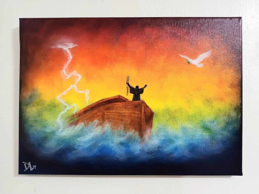 Noah's Ark Acrylic Painting (Category: Art & Prints) located in Bacoor. Submitted by clutterodon (Listing ID 1458403688, Image 1). Description: "DIVINE RESET" 14 x 10 in Acrylic on Canvas Varnished Ready to Hang No frame.